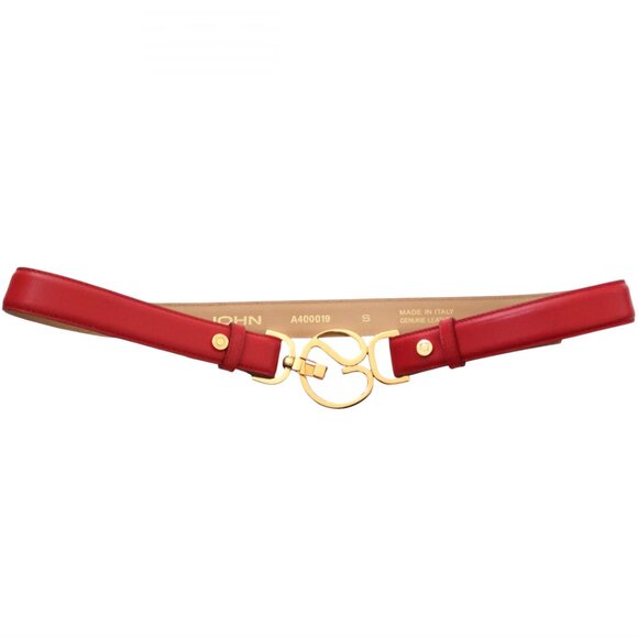 ST JOHN Red Leather logo buckle belt sz S main image 6